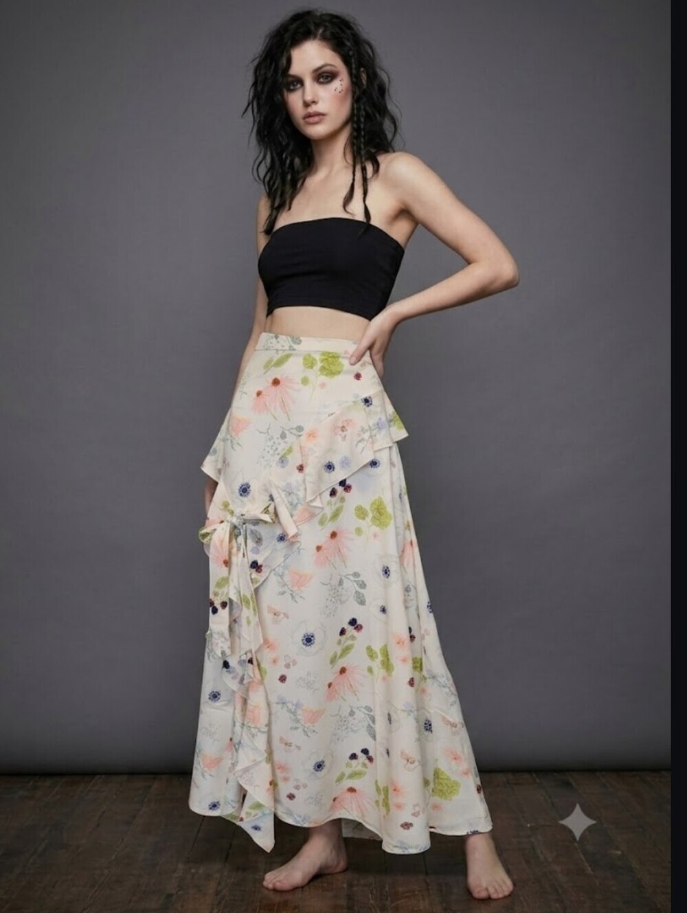 Fireflies for Lanterns Enchanted Botanical Ruffle Maxi Skirt, NWOT, Size XL
